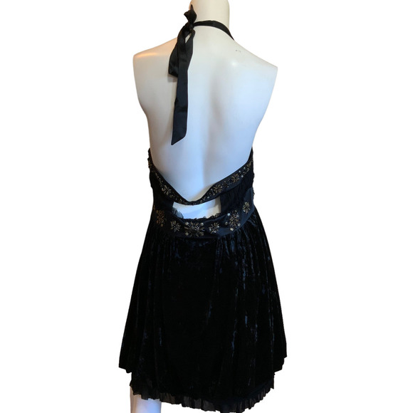Sue Wong Nocturne Black Velvet Silk Crepe Beaded Halter Dress sz 10 - Picture 2 of 12